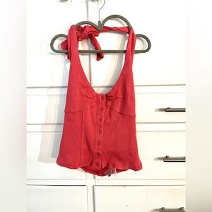 🆕 Free People Red Sleeveless Button-Up Top size medium